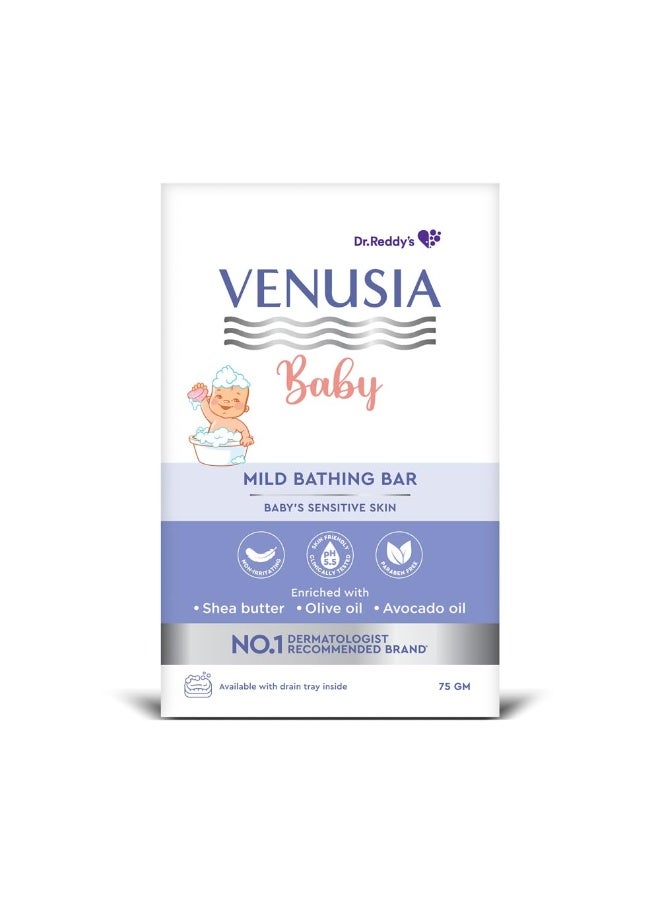 Venusia Baby Mild Bathing Bar | Non-irritating, pH 5.5 and Paraben Free | Enriched with Shea Butter, Olive Oil and Avocado Oil| Dermatologist recommended no 1 brand | 75g - Image 1